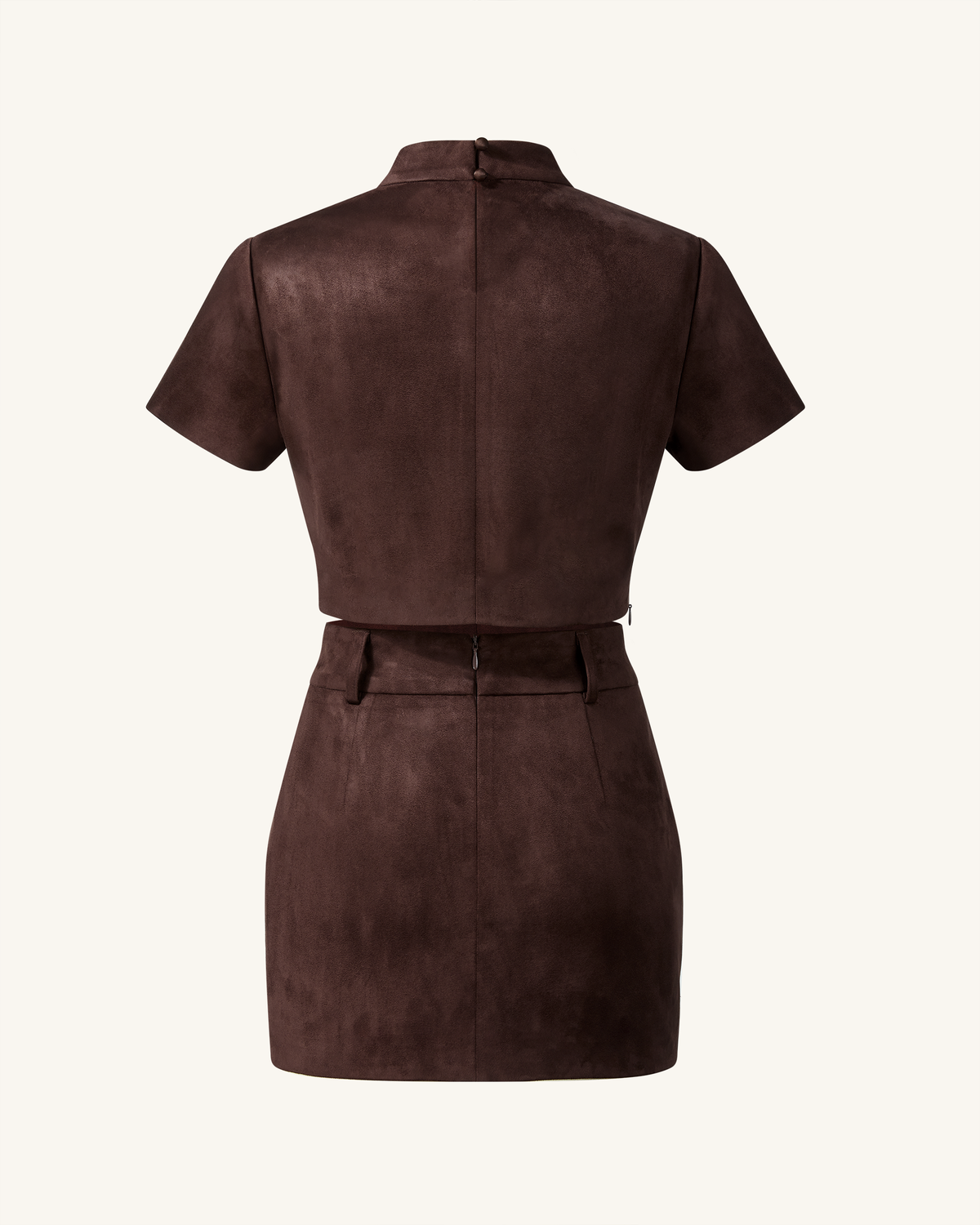 Grace Faux Suede Crop Top and Mini Skirt Set - Chocolate Brown | JW PEI