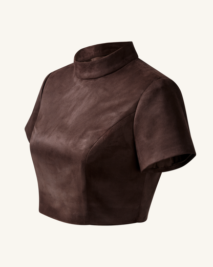 Grace Faux Suede Crop Top and Mini Skirt Set - Chocolate Brown | JW PEI