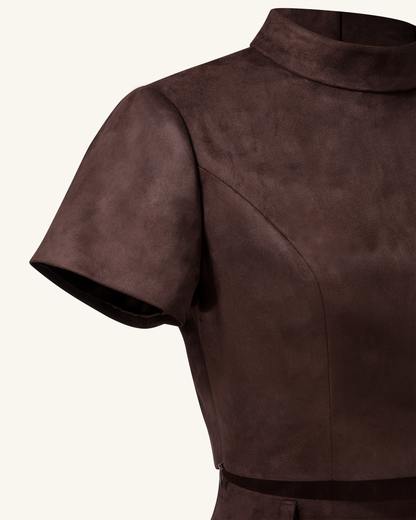 Grace Faux Suede Crop Top and Mini Skirt Set - Chocolate Brown | JW PEI