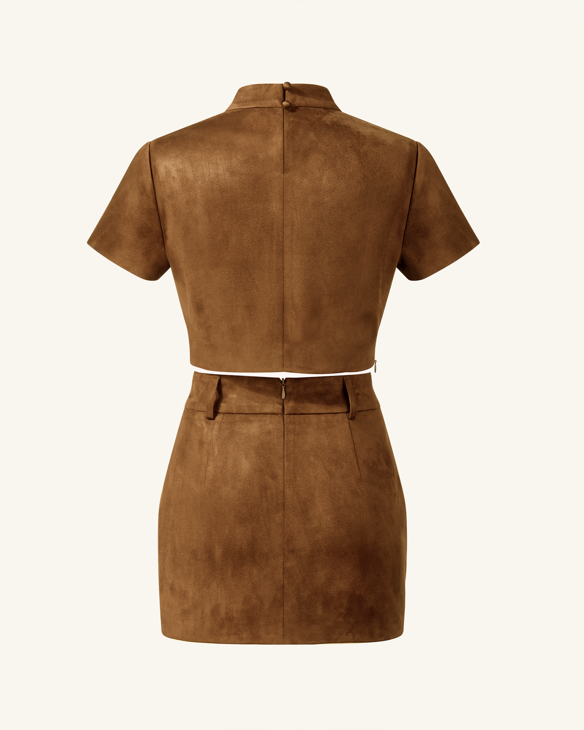 Grace Faux Suede Crop Top and Mini Skirt Set - Camel | JW PEI