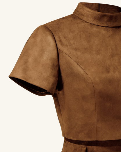 Grace Faux Suede Crop Top and Mini Skirt Set - Camel | JW PEI