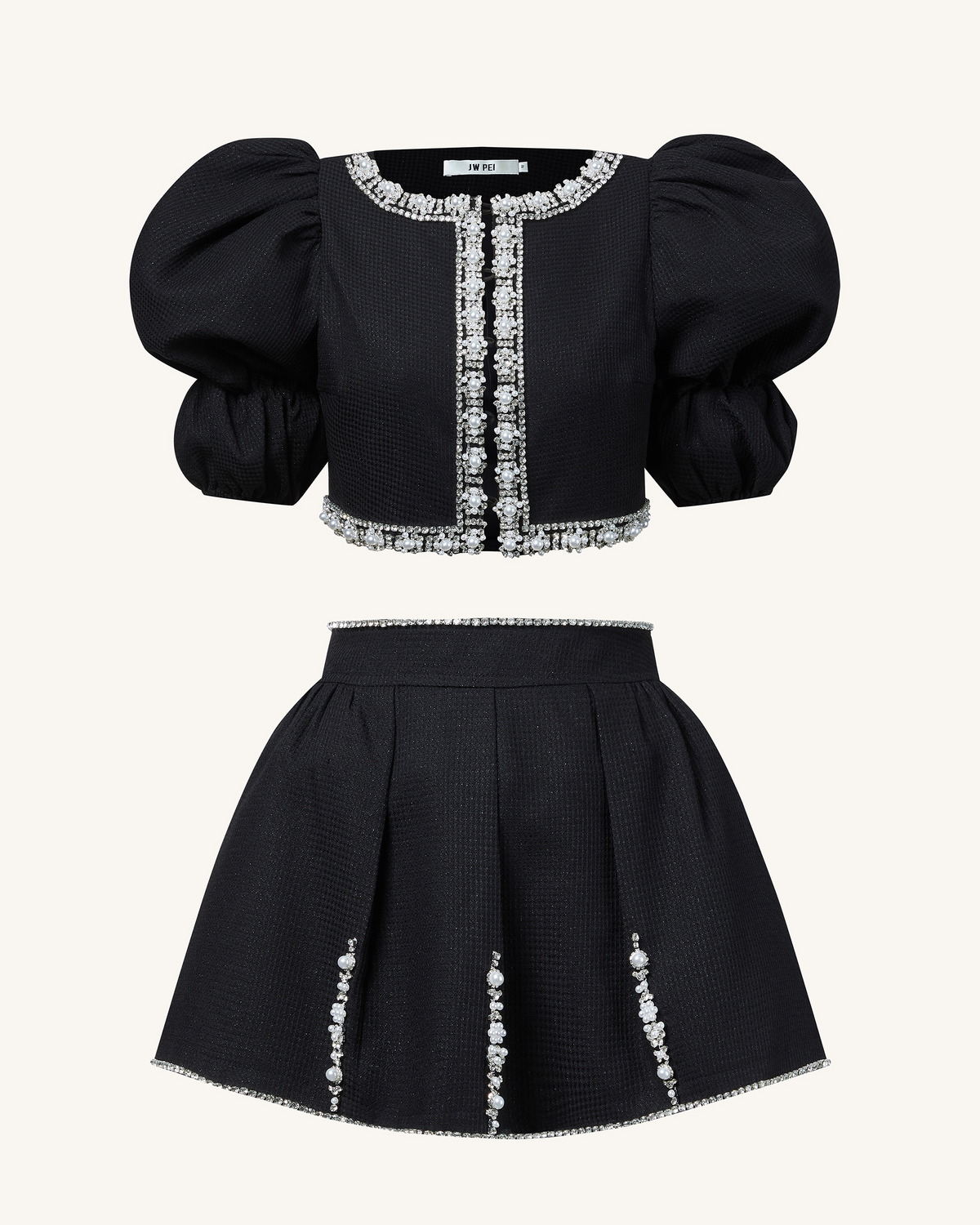 Pearl-Embellished Tweed Set - Black | JW PEI