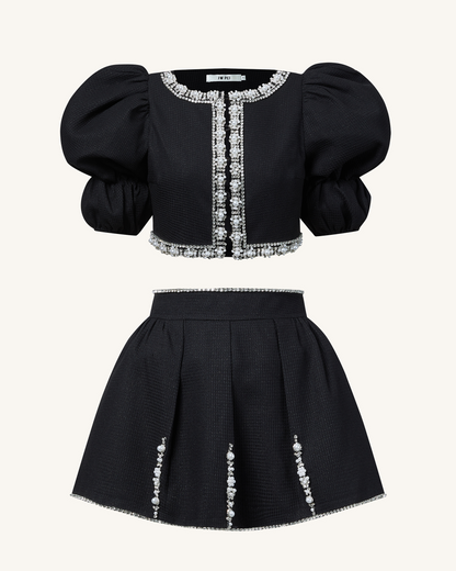 Pearl-Embellished Tweed Set - Black | JW PEI