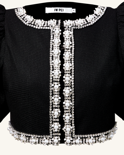 Pearl-Embellished Tweed Set - Black | JW PEI