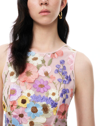 Valentino 3D Floral Embroidered Dress Set - Pastel Multi | JW PEI
