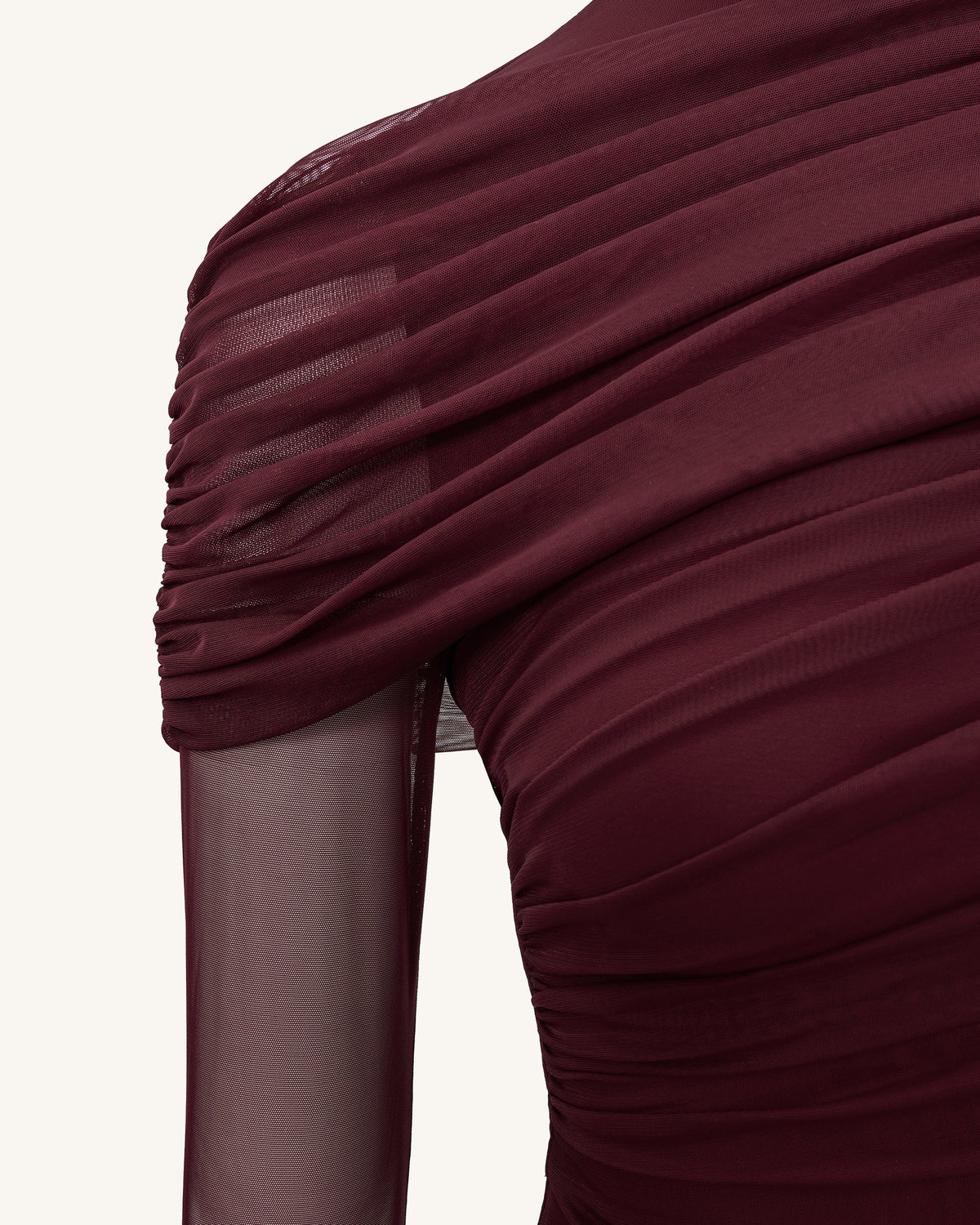 Ella Sheer Ruched Turtleneck Top - Burgundy | JW PEI