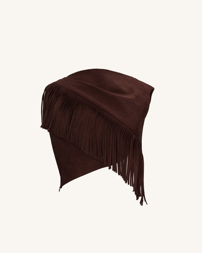 Ariana Asymmetric Fringe Sueded Top - Burgundy | JW PEI