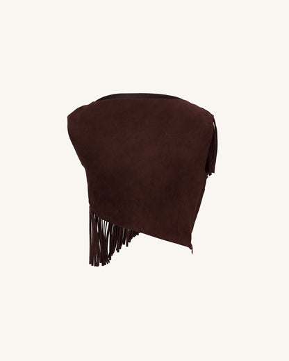 Ariana Asymmetric Fringe Sueded Top - Burgundy | JW PEI