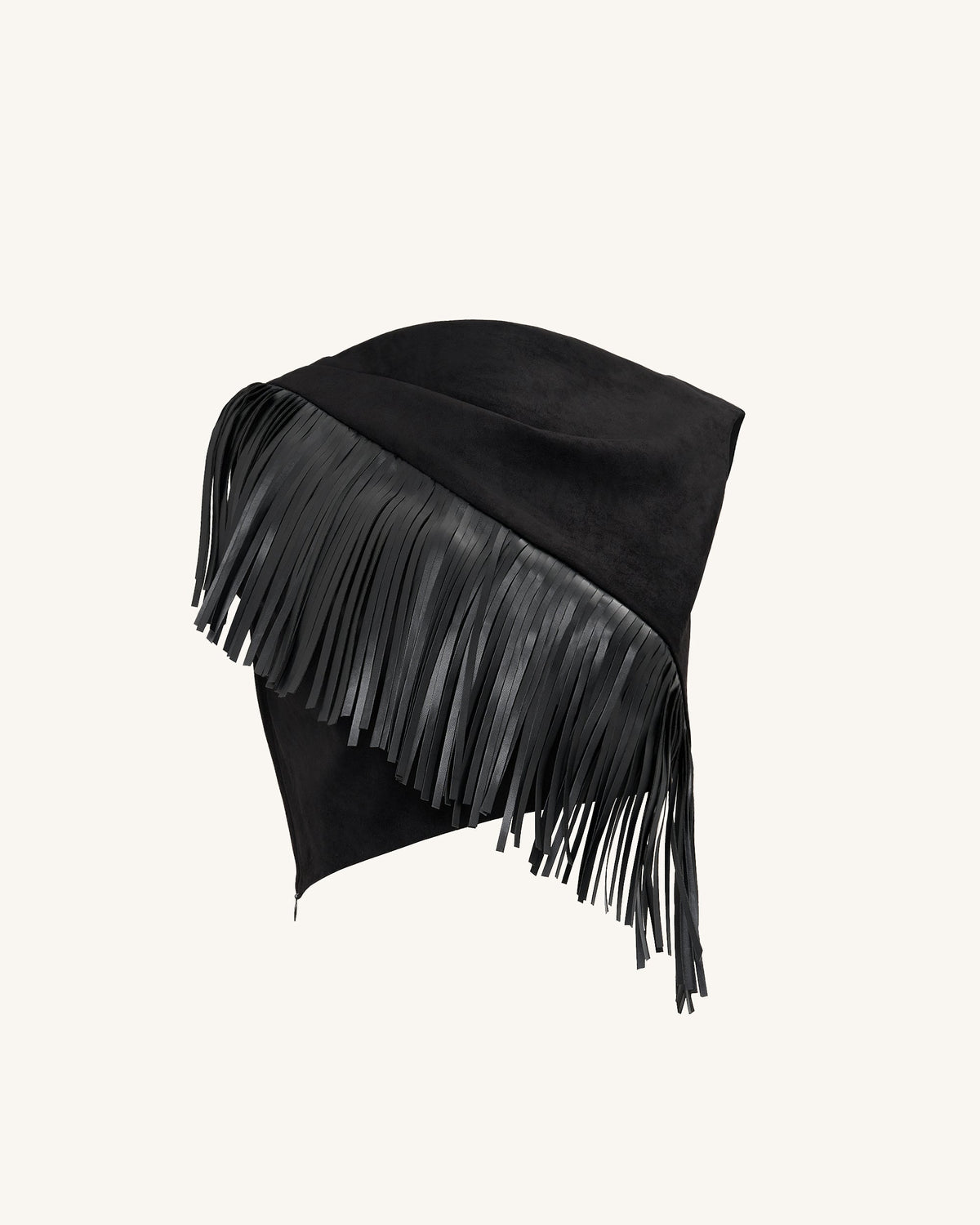 Ariana Asymmetric Fringe Sueded Top - Black | JW PEI