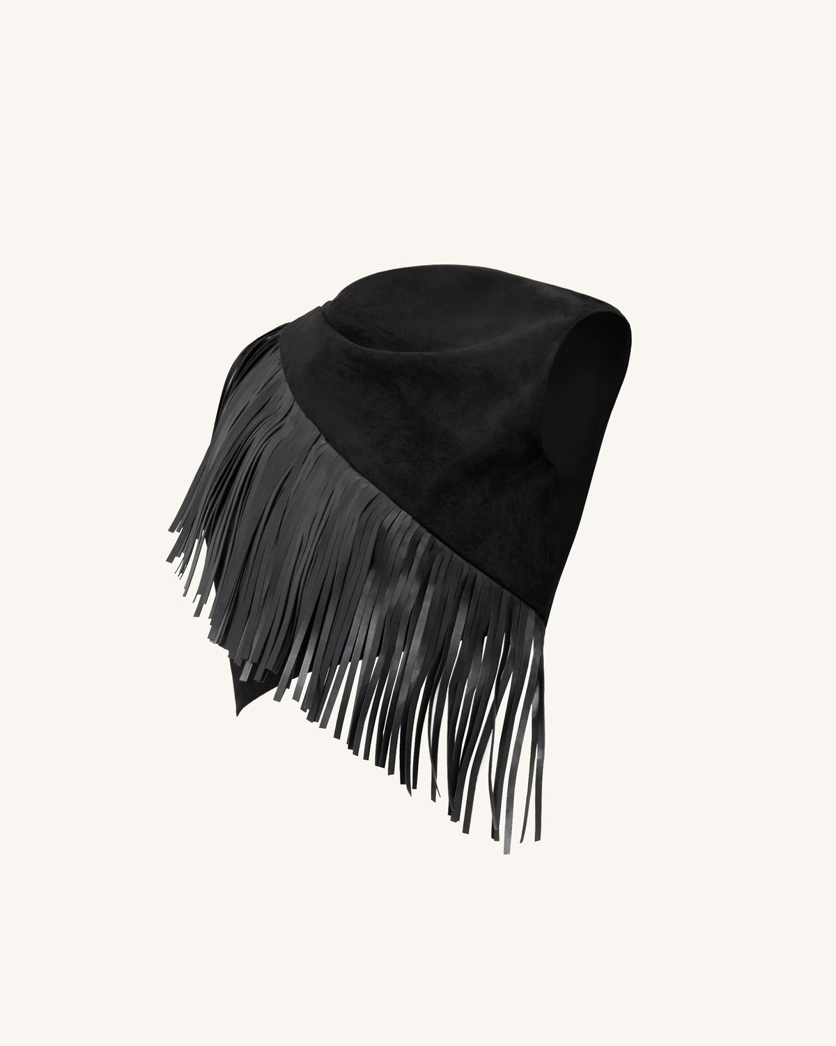 Ariana Asymmetric Fringe Sueded Top - Black | JW PEI