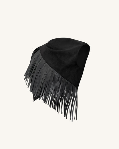 Ariana Asymmetric Fringe Sueded Top - Black | JW PEI