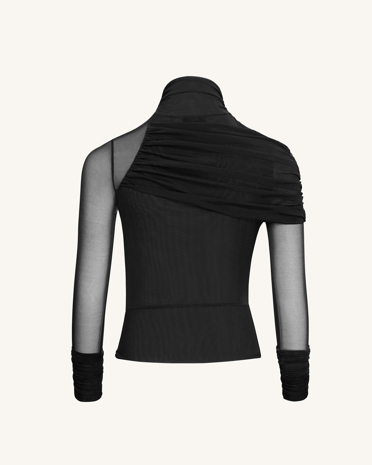 Ella Sheer Ruched Turtleneck Top - Black | JW PEI