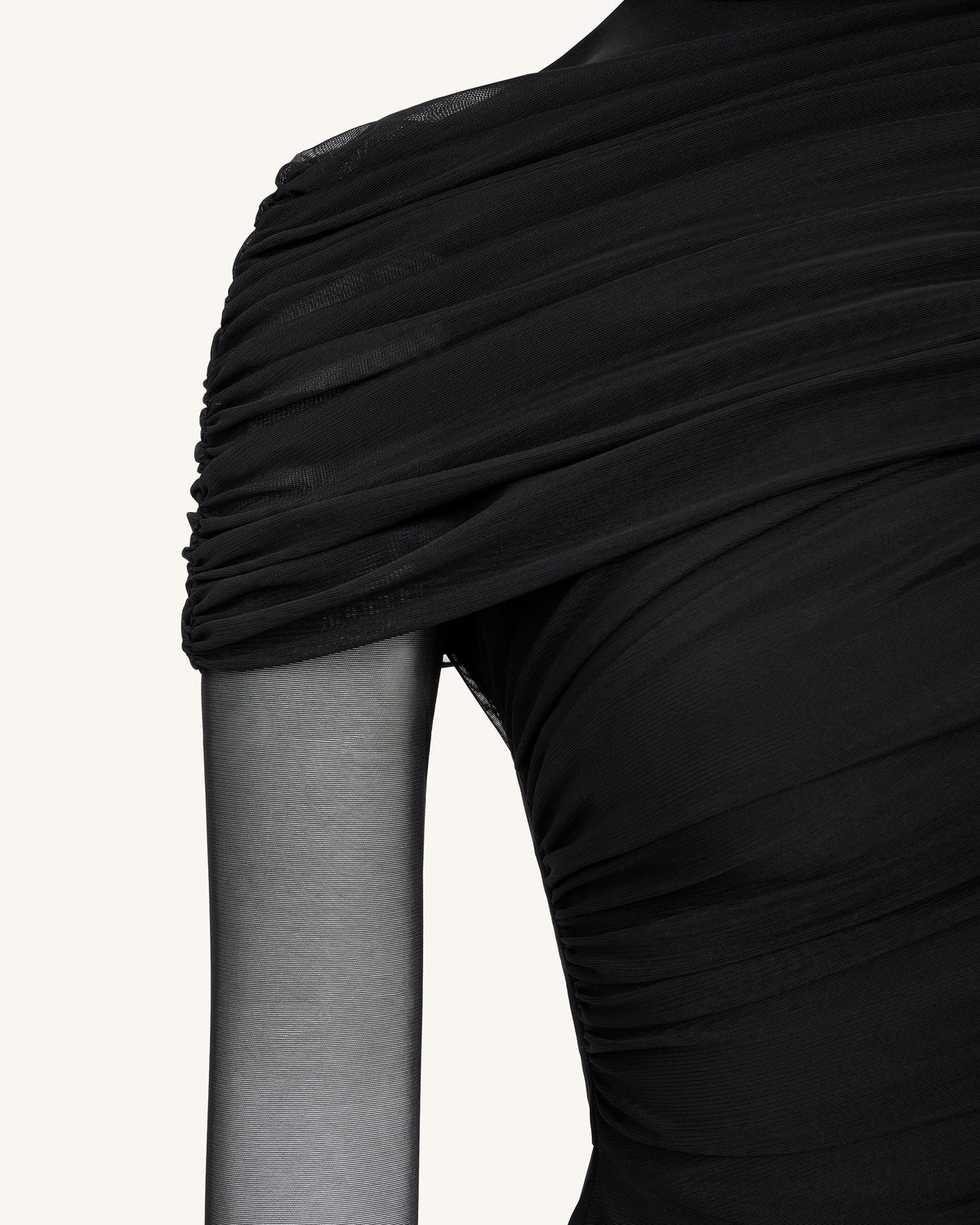 Ella Sheer Ruched Turtleneck Top - Black | JW PEI