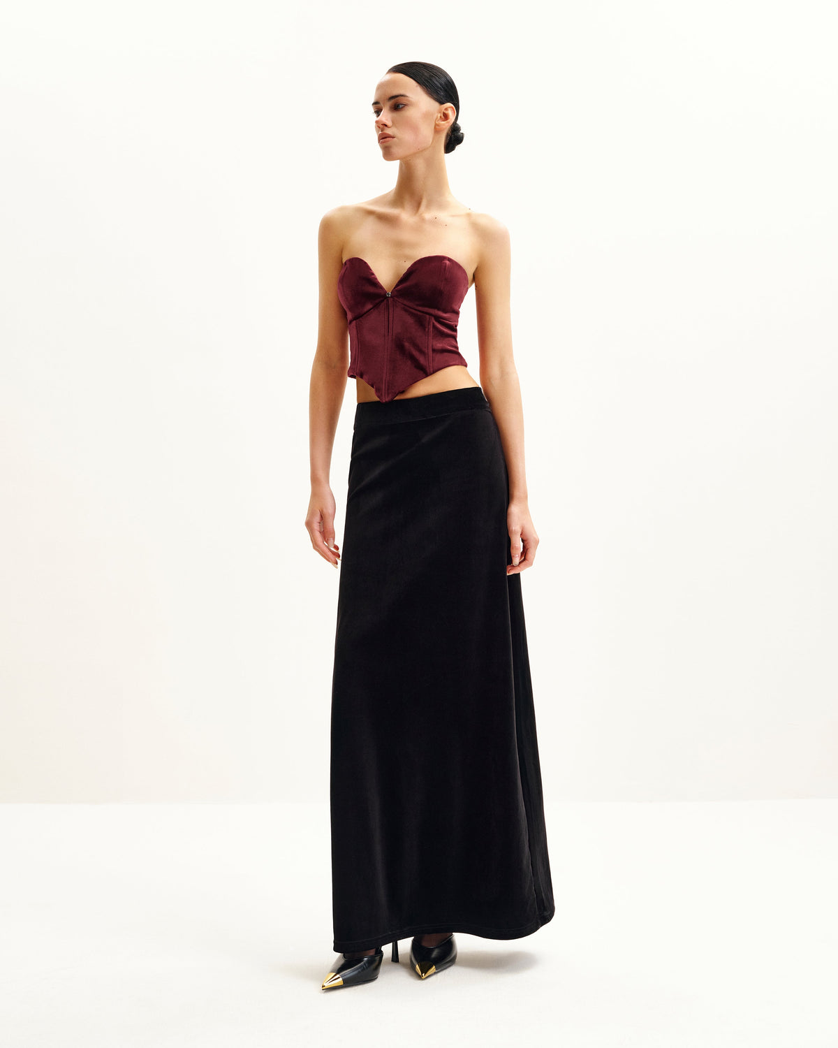 Anna Low-cut Velvet Corset Top - Claret | JW PEI