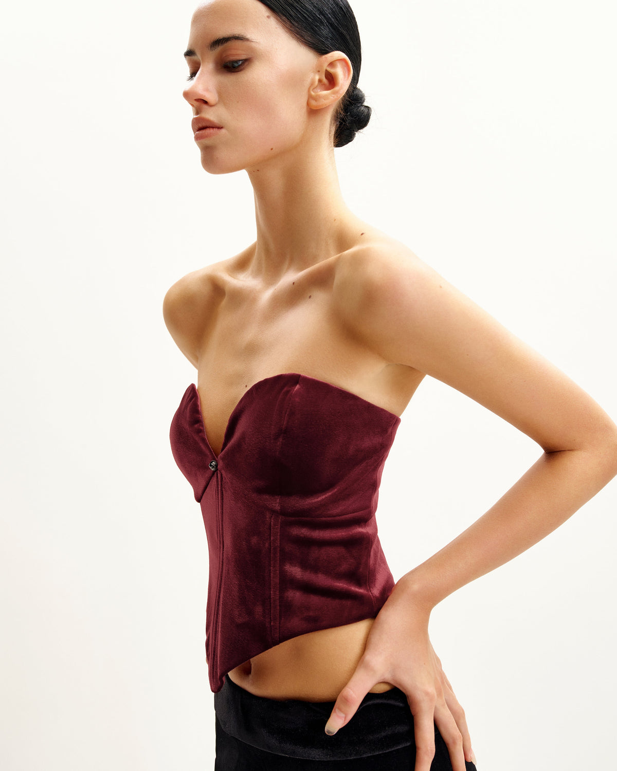 Anna Low-cut Velvet Corset Top - Claret | JW PEI