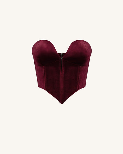 Anna Low-cut Velvet Corset Top - Claret | JW PEI