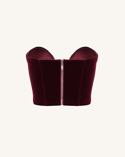 Anna Low-cut Velvet Corset Top - Claret | JW PEI