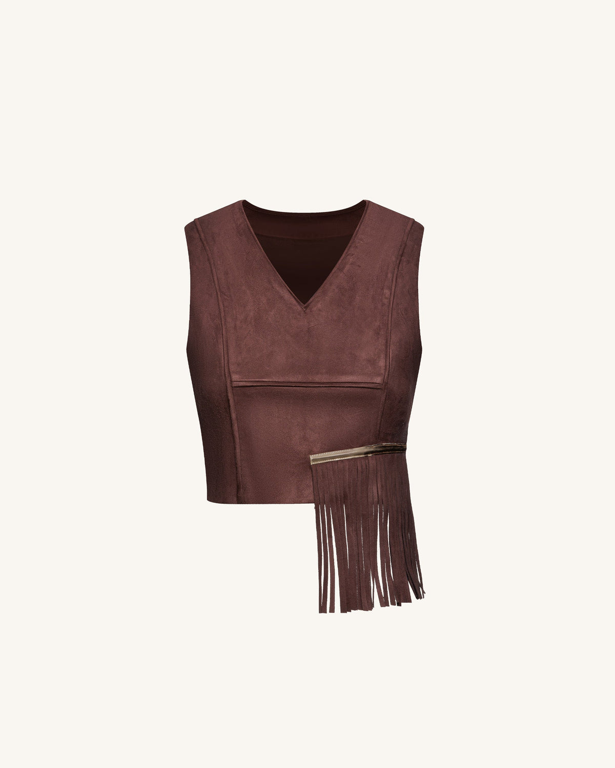Faux Suede V-Neck Fringe Top - Chocolate Brown | JW PEI