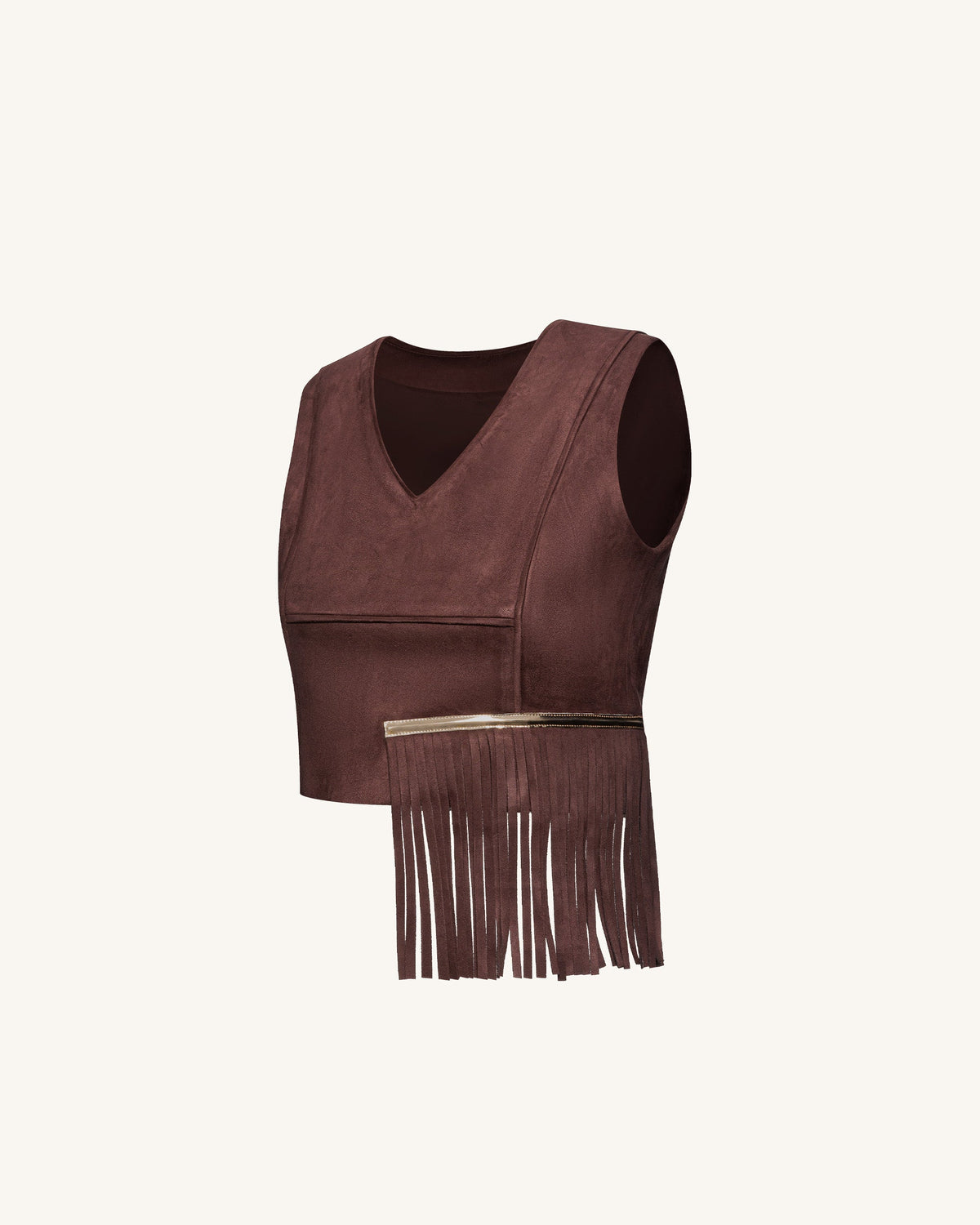 Faux Suede V-Neck Fringe Top - Chocolate Brown | JW PEI