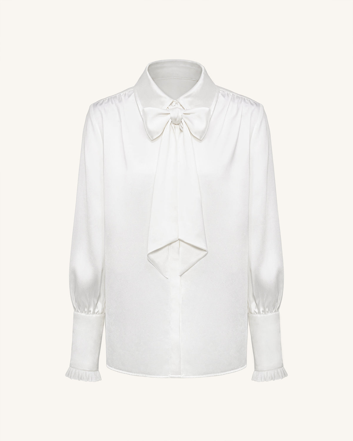 Ribbon Tie Balloon Sleeve Blouse - White | JW PEI