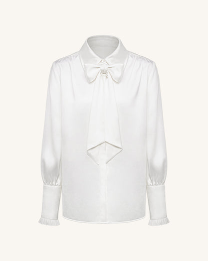 Ribbon Tie Balloon Sleeve Blouse - White | JW PEI