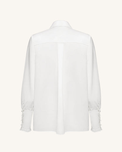 Ribbon Tie Balloon Sleeve Blouse - White | JW PEI