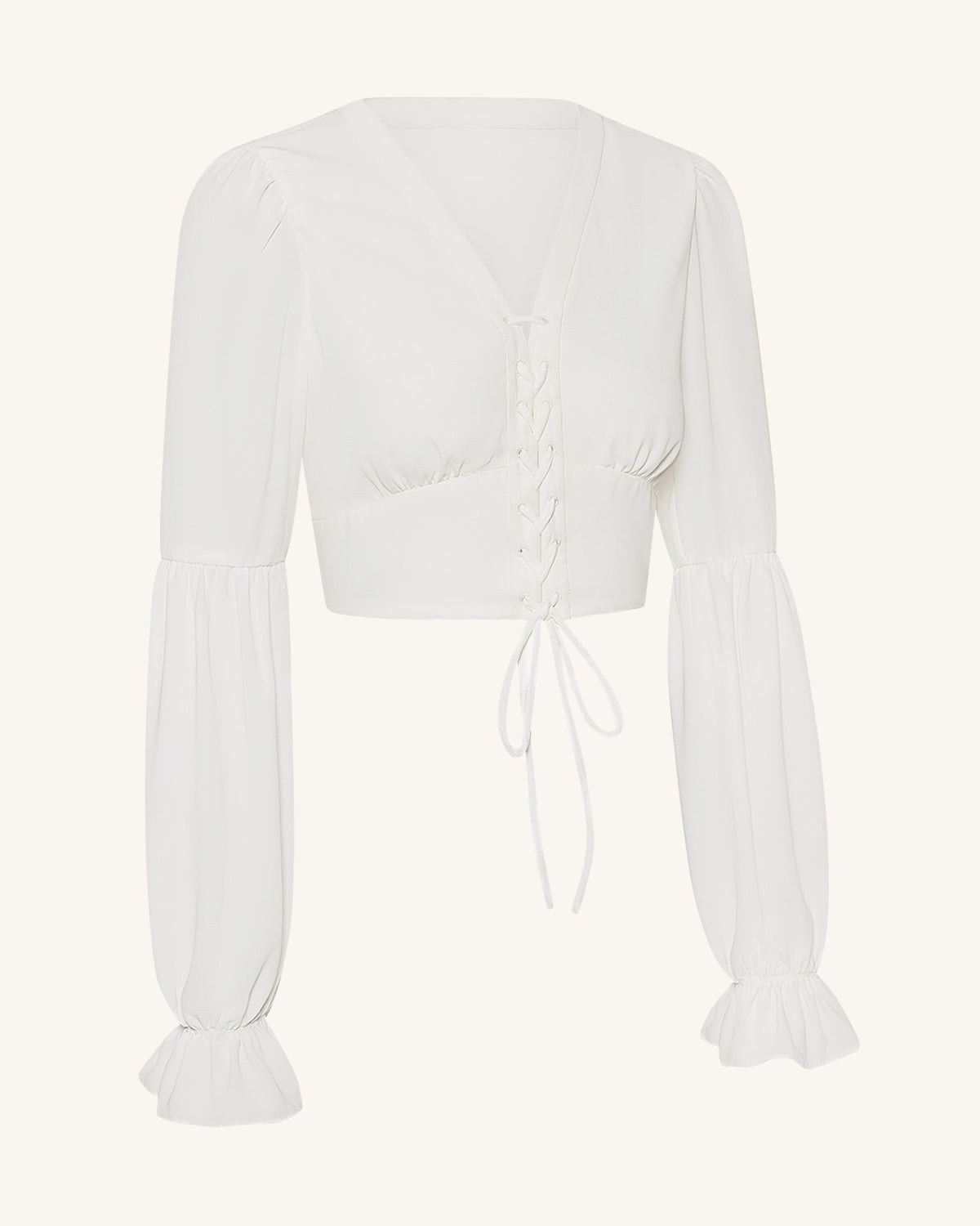 Chiffon Lantern-Sleeve Tie-Front Cropped Blouse - White | JW PEI