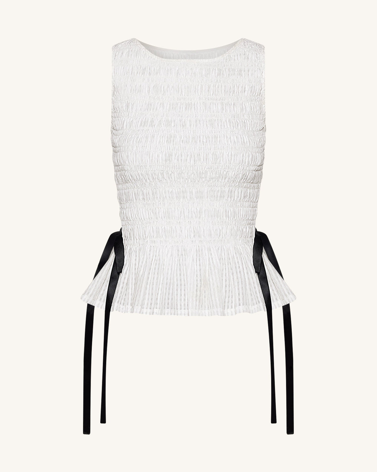 Smocked Peplum Sleeveless Top - White | JW PEI