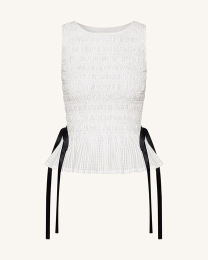 Smocked Peplum Sleeveless Top - White | JW PEI