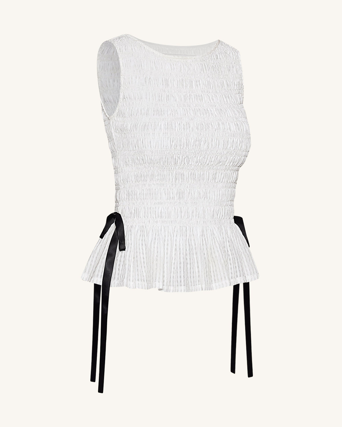 Smocked Peplum Sleeveless Top - White | JW PEI