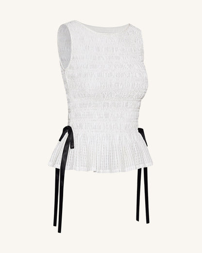 Smocked Peplum Sleeveless Top - White | JW PEI