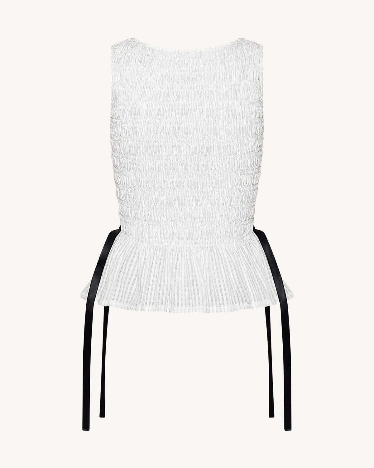 Smocked Peplum Sleeveless Top - White | JW PEI