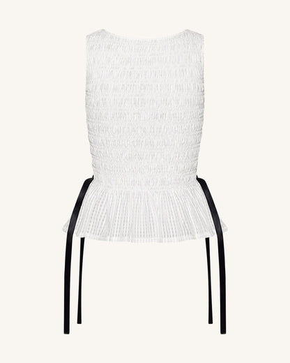 Smocked Peplum Sleeveless Top - White | JW PEI