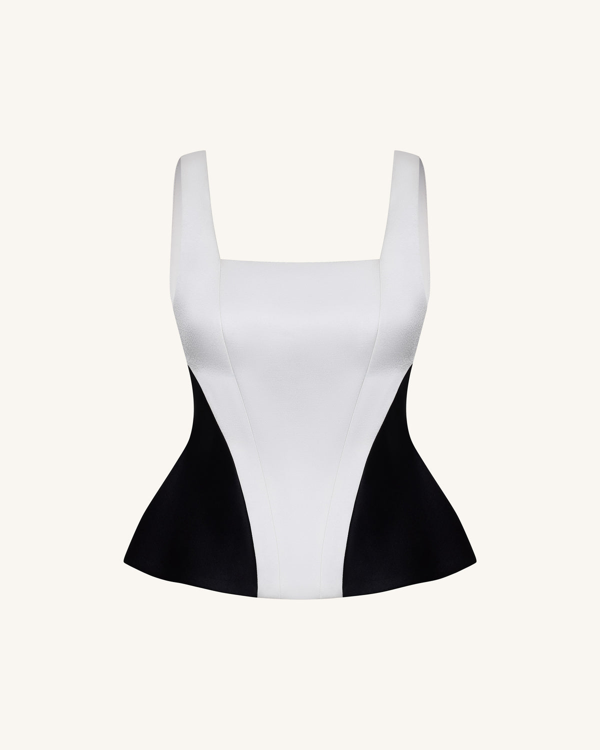 Monochrome Paneled Square-Neck Peplum Top - Black | JW PEI