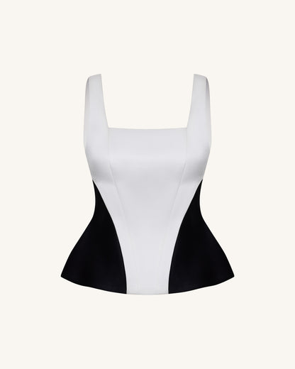 Monochrome Paneled Square-Neck Peplum Top - Black | JW PEI