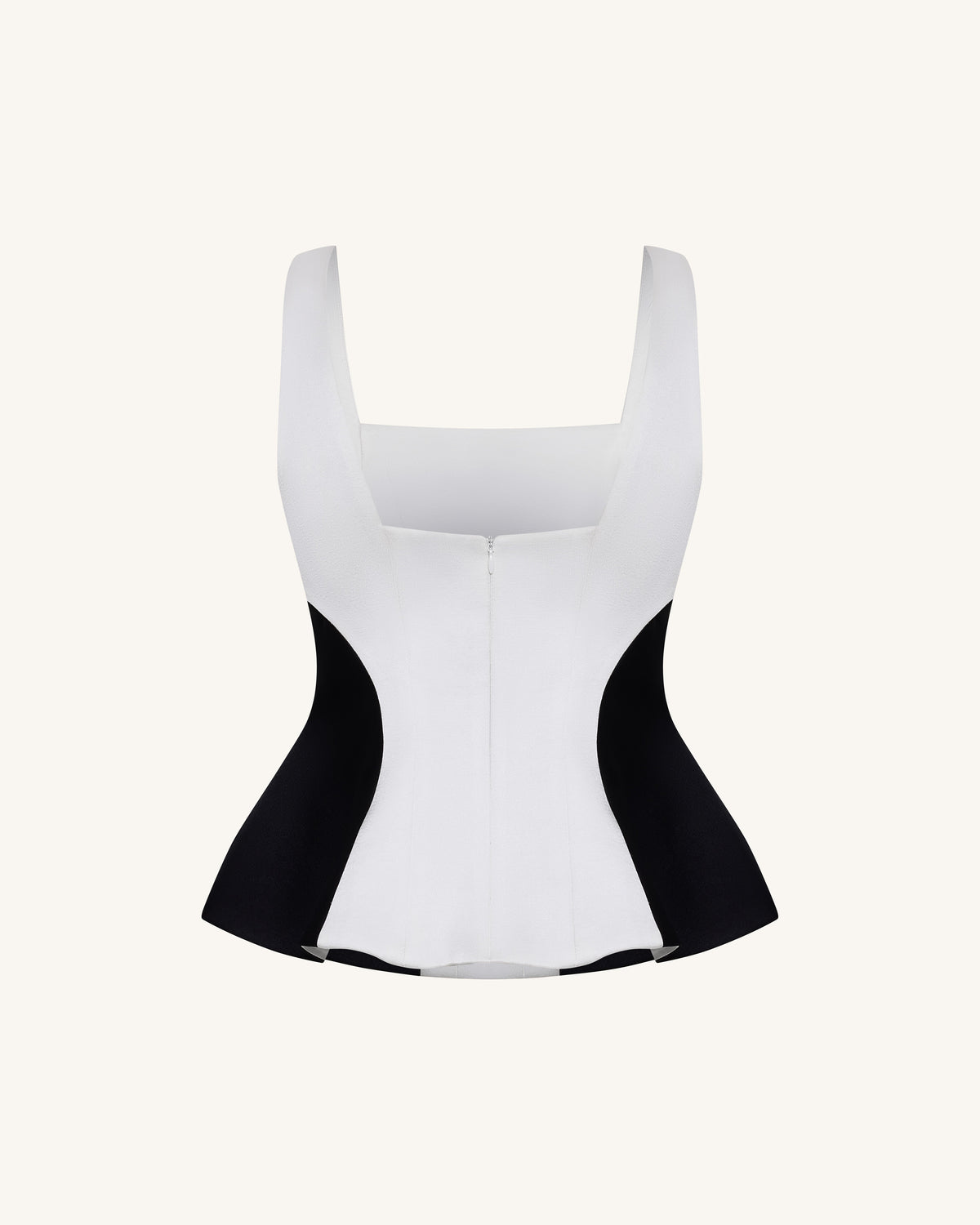Monochrome Paneled Square-Neck Peplum Top - Black | JW PEI