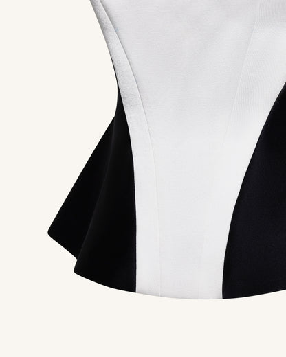 Monochrome Paneled Square-Neck Peplum Top - Black | JW PEI