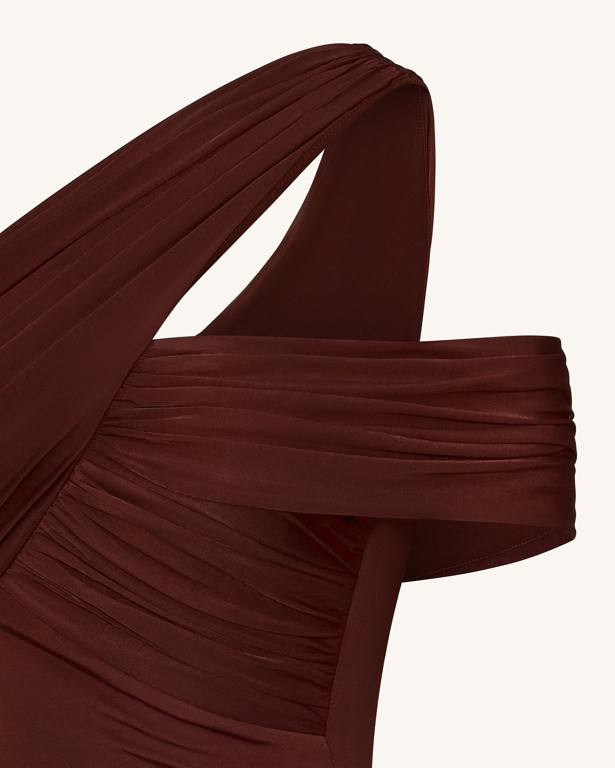 Ruched Asymmetric One-Shoulder Top - Brown | JW PEI
