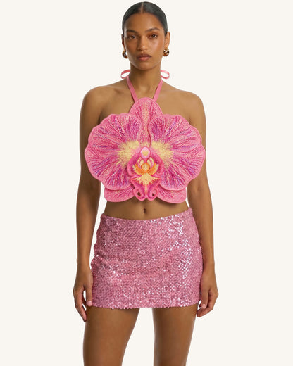 3D Orchid Halter Crop Top - Pink | JW PEI