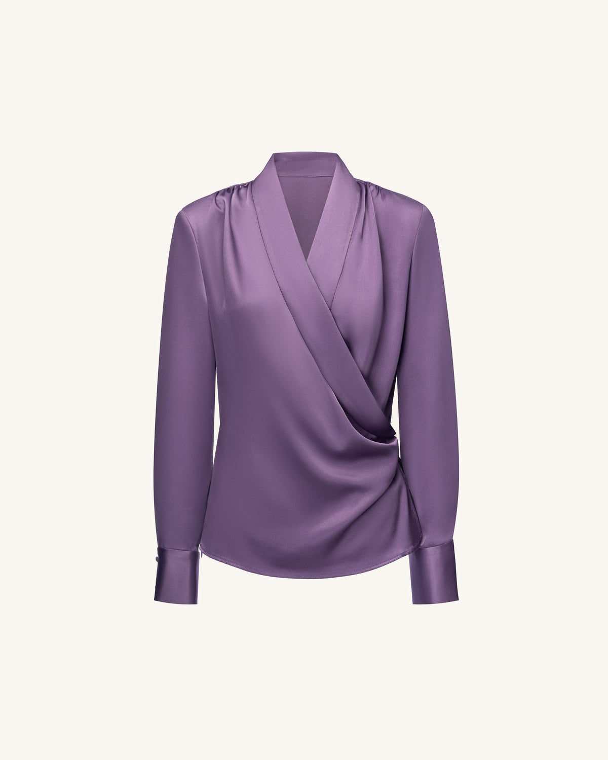 Satin Wrap V Neck Long Sleeve Blouse - Dusty Mauve | JW PEI