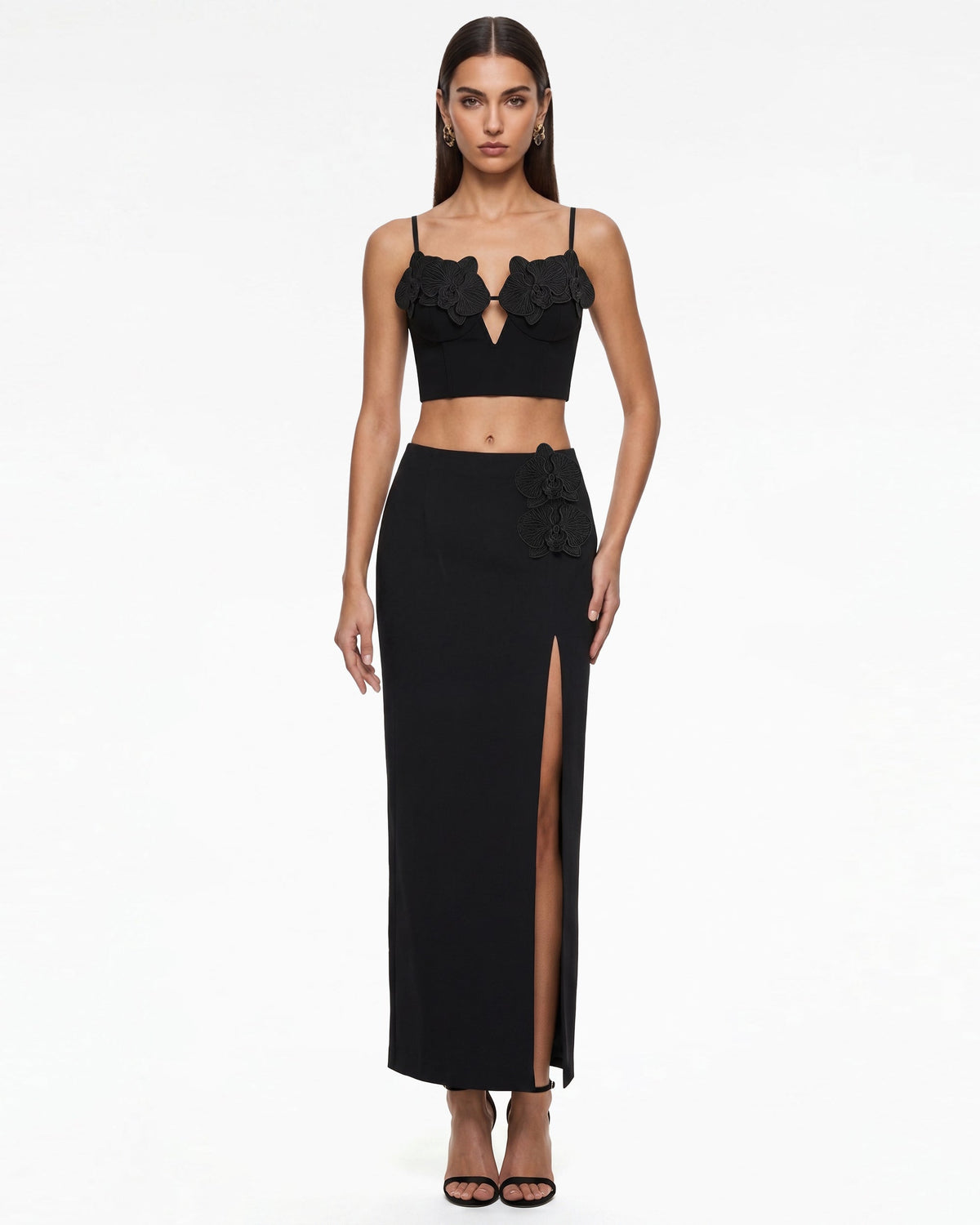 Orchid Embroidered Appliqué Corset Bustier Top - Black | JW PEI