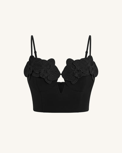 Orchid Embroidered Appliqué Corset Bustier Top - Black | JW PEI