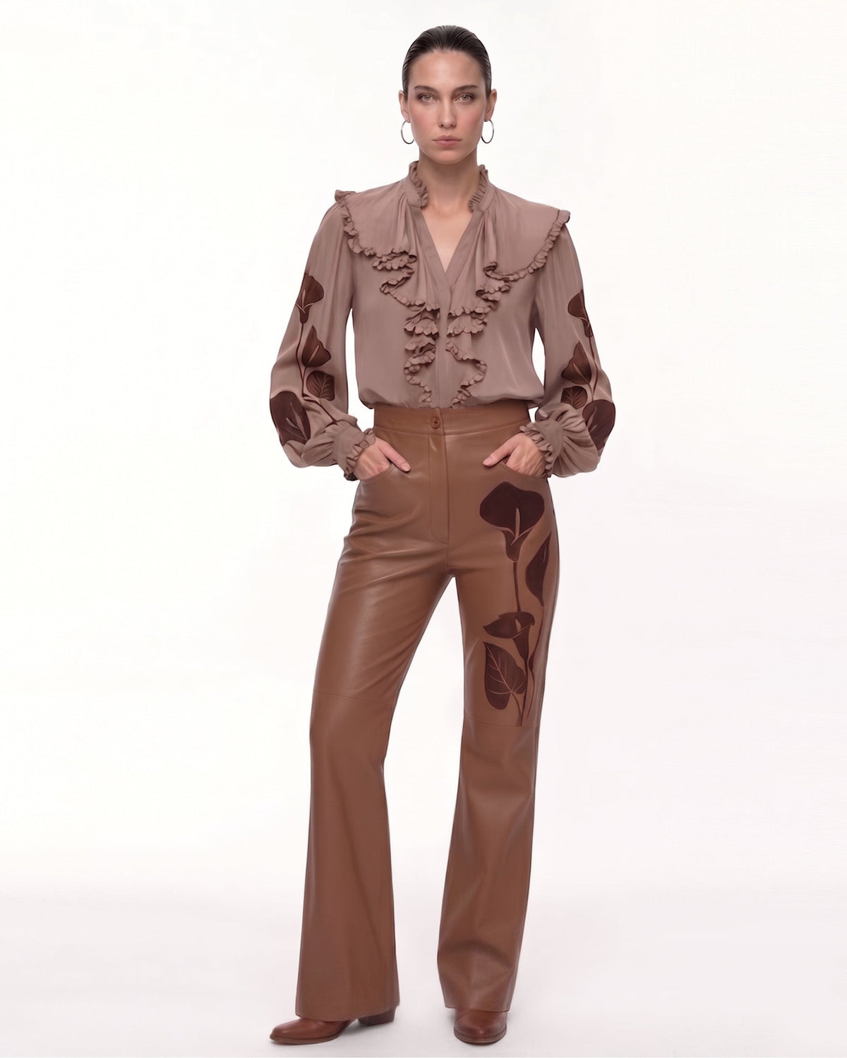 Calla Lily Ruffle Blouse - Brown | JW PEI