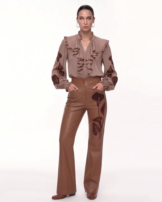 Calla Lily Ruffle Blouse - Brown | JW PEI