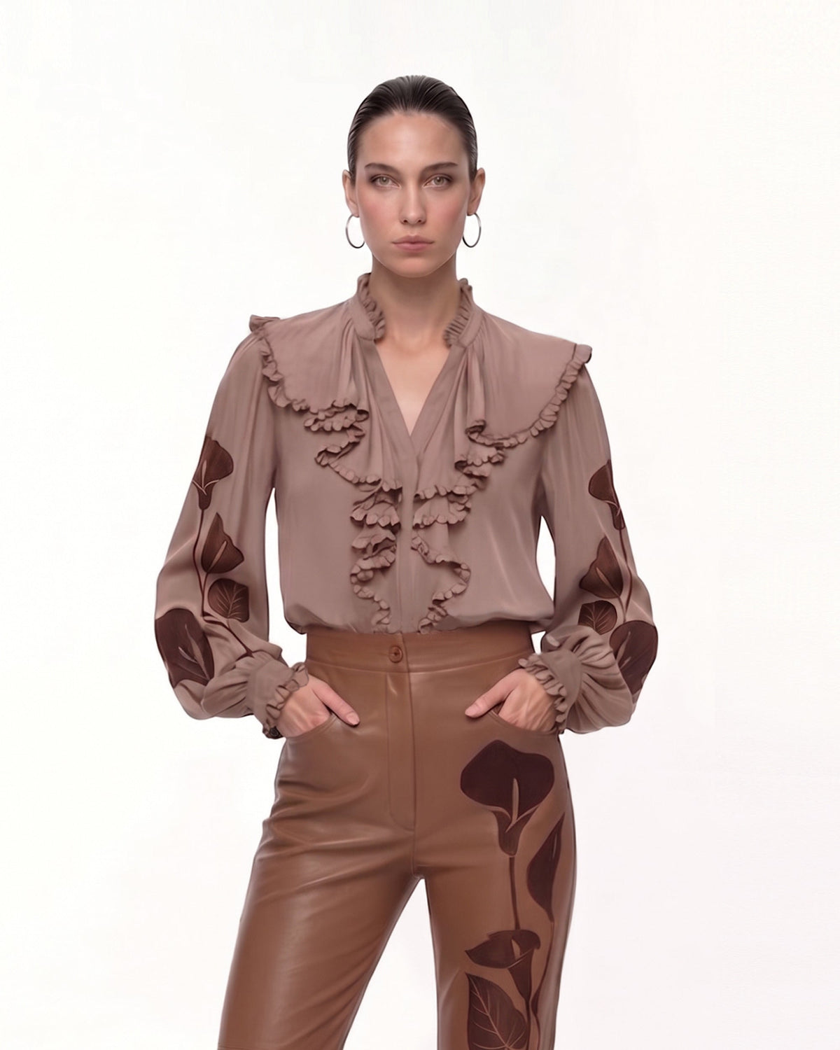 Calla Lily Ruffle Blouse - Brown | JW PEI