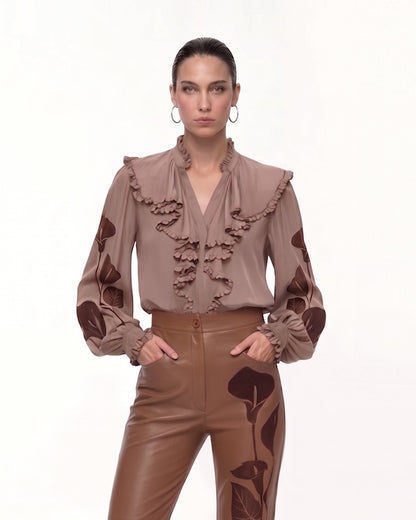 Calla Lily Ruffle Blouse - Brown | JW PEI