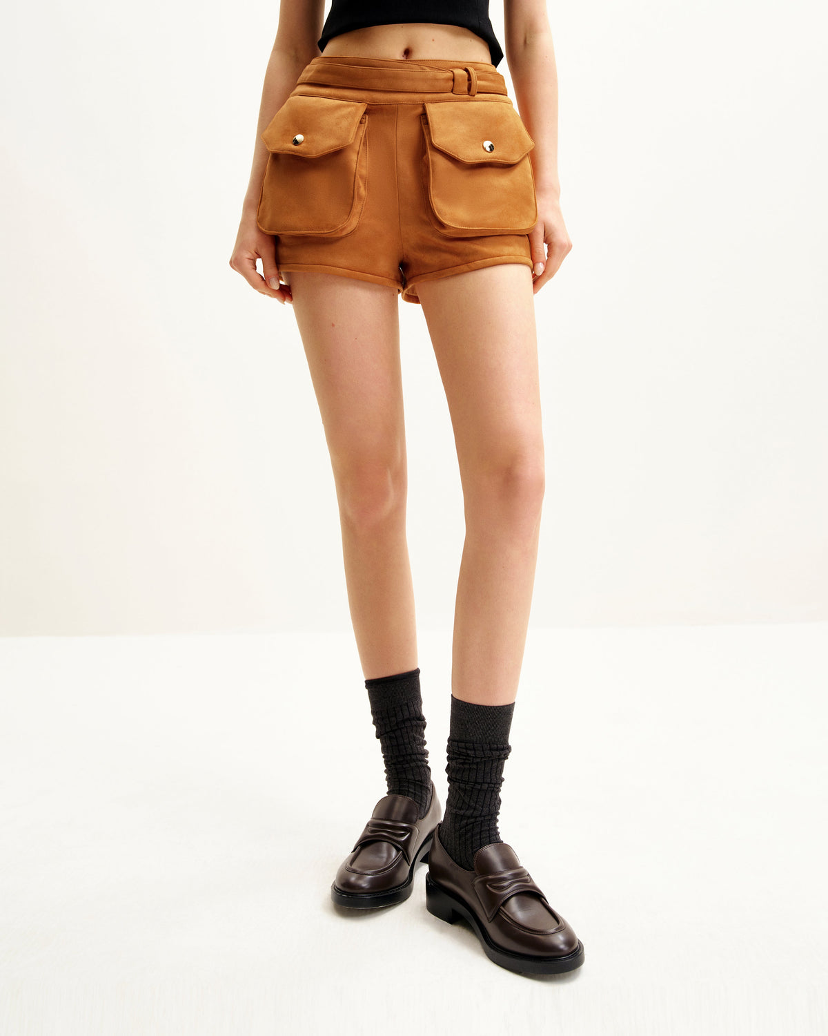 Abigail High-Waisted Utility Shorts - Brown | JW PEI