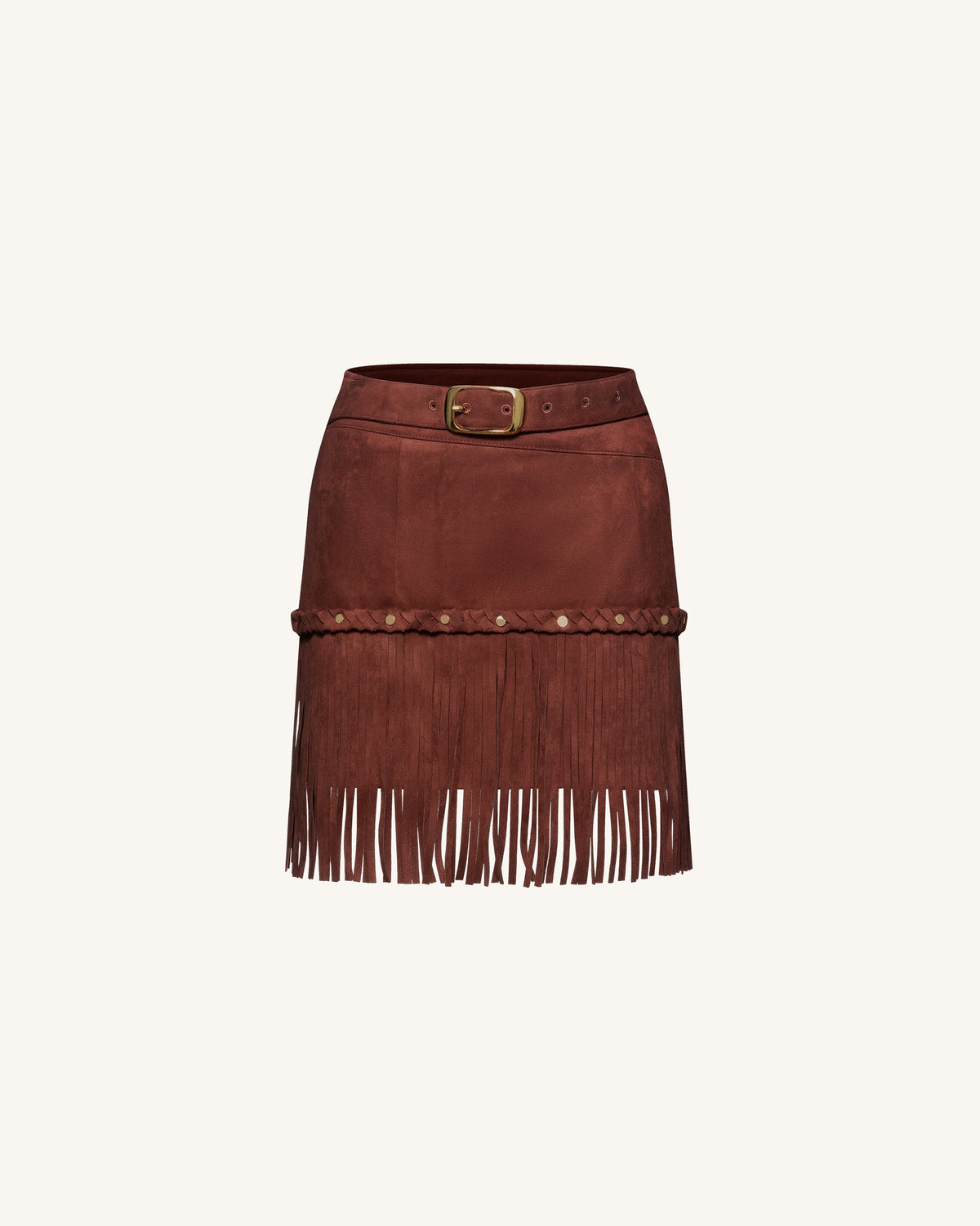 Western-Style Sueded Fringe Skirt - Burgundy | JW PEI