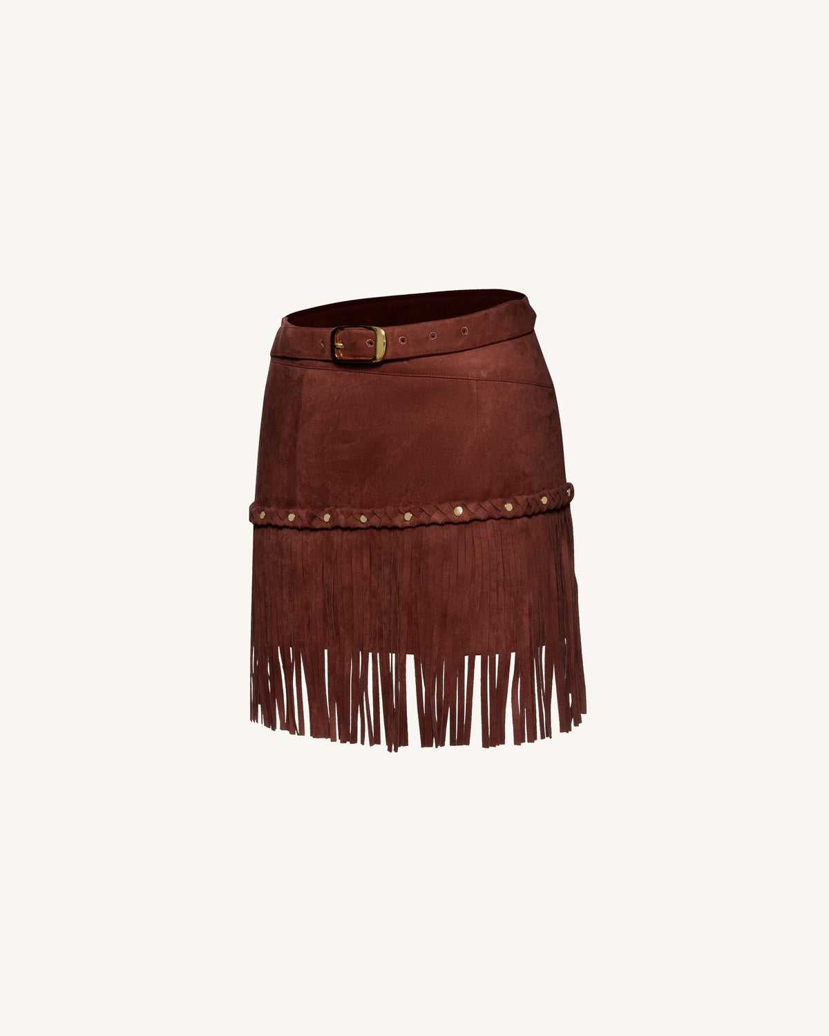 Western-Style Sueded Fringe Skirt - Burgundy | JW PEI