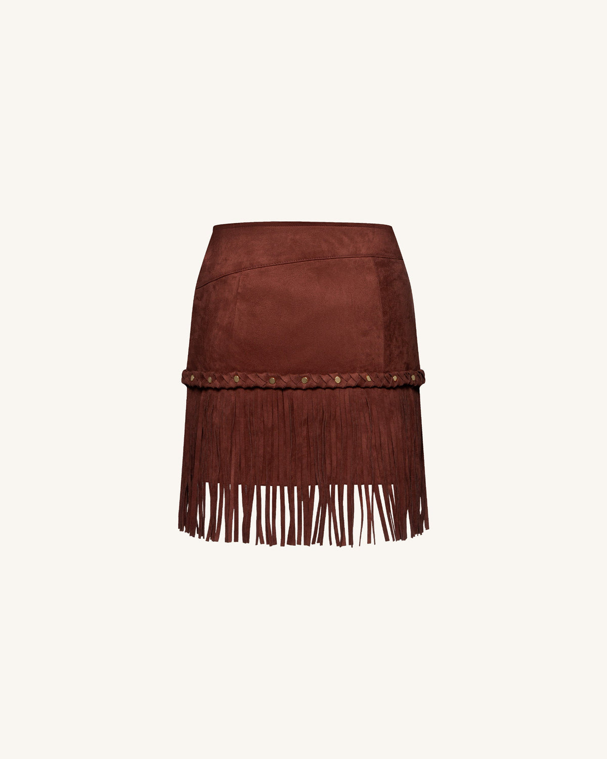 Western-Style Sueded Fringe Skirt - Burgundy | JW PEI